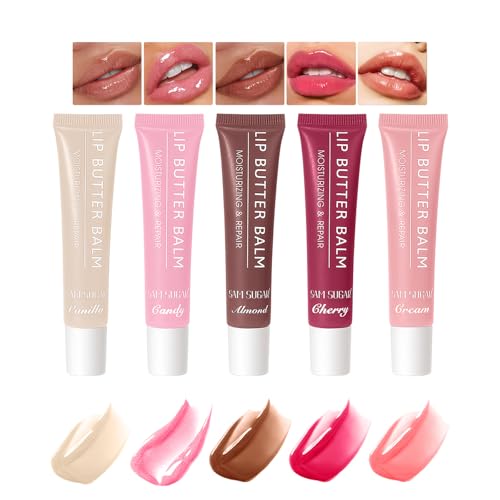 5 Colors Butter Lip Balm Hydrating Lip Gloss, High Shine Nude Color Lip Tint Finish Lip Glow Oil, Lipgloss Lip Care Makeup Gift, Lip Gloss For Women