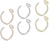 Anillos de nariz de acero inoxidable en forma de C, aro de nariz, piercing de nariz, joyería corporal, anillo de nariz minimalista para mujeres y mujeres, rosa, en, plata, 6 piezas
