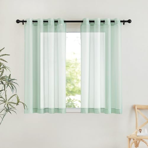 Image of NICETOWN Sage Green Kitchen Curtains 45 inch Length, Grommet Voile Sheer Airy & Lightweight Soft Window Treatments with Light Filtering for Cafe, W54 x L45, 2 Panels