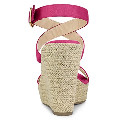 Allegra K Allegra K Women's Slingback Crisscross Espadrille Wedge Hot Pink Heel Sandals 7.5 M US