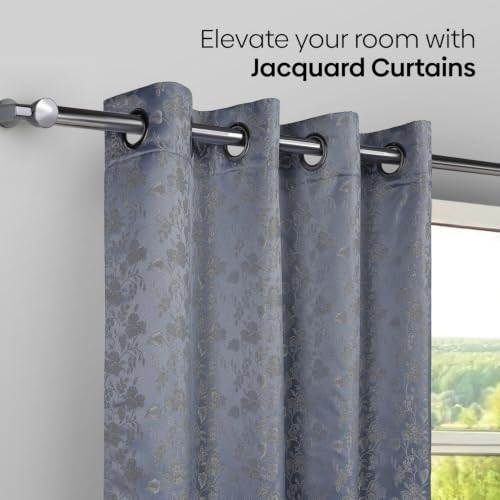 Image of haus & kinder Jacquard Door Curtains 7 Feet Long Pack of 1 Door Curtain, 7 Feet Curtains for Door (Spring Trellis, Mint 130x213 CM)