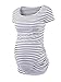 AnnAnn Womens Motherhood Maternity Side Ruched Tunic Tops Scoop Neck T-Shirt Short Sleeve Mama Pregnancy Clothes, White Black Stripe, Medium