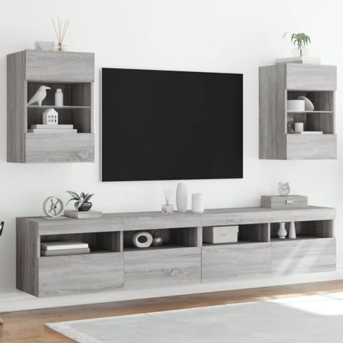 Homgoday TV-Wandschränke mit LED-Leuchten 2 STK. Schrankwand Fernsehschrank mit viel...