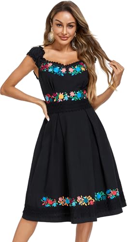 YZXDORWJ Mexican Dress for Women Embroidered Off Shoulder Peasant Cotton Dress Boho Outfit