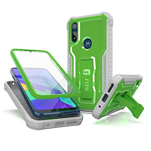 FITO for Moto E Phone Case, Dual Layer Shockproof Heavy Duty Case for Motorola Moto E 2020 Phone with Screen Protector, Built-in Kickstand (Green, 6.2 inch)