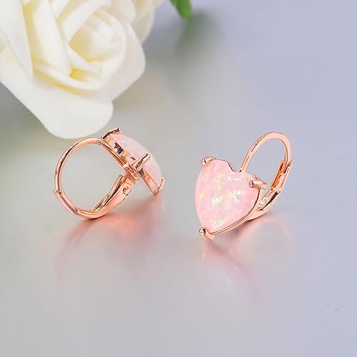 CiNily Heart Opal Earrings Short Leverback Drop Earrings for Women Hypoallergenic, Pendant Earrings 14K White Gold / Rose Gold Plated Hanging Lever Earrings Opal Hoops Fashion Jewelry Gifts for Sensitive Ears4