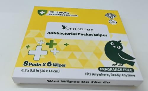 Image of Travel Antibacterial Hand Wipes, 99% Water Hand Sanitizer Wipes, Safe for Sensitive Skin & Hypoallergenic Hand Sanitizing Pocket Wipes, 48 Count (8 Packs of 6)