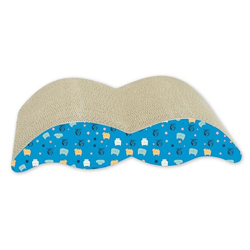 Image of Foodie Puppies 2-in-1 Reversible Cat Scratcher Pad with Catnip for Cats & Kittens, (Moustache 44.5 x 23 x 10 cm) | Corrugated Cat Scratching for Furniture Protection, Play & Rest (Design May Vary)