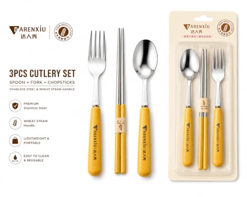 Image of Stainless Steel Cutlery Set, 3-Piece | Spoon, Fork, Chopsticks