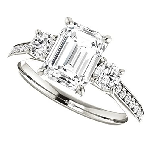 925 Silver, 10K/14K/18K Solid Gold Moissanite Engagement Ring, 2 Ct Emerald Cut Handmade Solitaire Ring Diamond Wedding Ring For Women/Her, Anniversary Propose Gifts, Vvs1 Colorless (925 Silver (White Gold Plated)) #TOP2