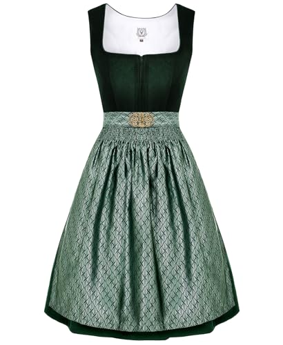 DirndlStern Dirndl Damen Trachtenkleid Grün - Trachtenrock Midi Samt Dirndlkleid Oktoberfest Outfit mit Dirndlschürzen 36