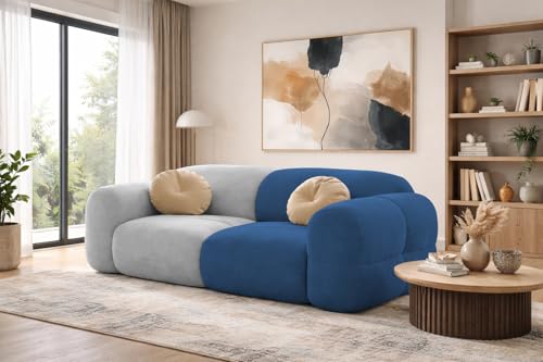 Image of Casaliving Vetras Modern Velvet Bubble Cloud Sofa, Tufted Design Upholstered 2 Seater Sofa Set for Living Room, (Blue Grey Colour) Premium Velvet Fabric Sofa