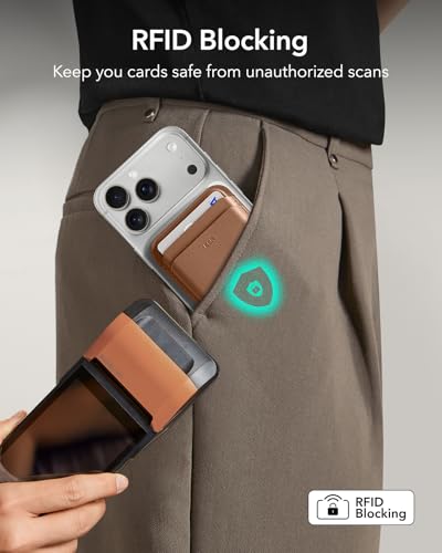 Image of ESR for MagSafe Wallet, 5 Card Holder with RFID Blocking, MagSafe Sticker Included, Slim Magnetic Wallet for iPhone 17e /17 /16 /15 /14 /13 /12 Series and Selected Samsung Devices, Not for 13 /12 Mini, Brown