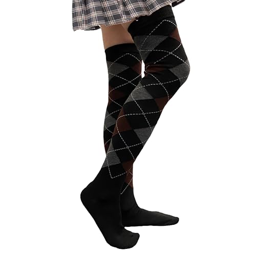 Image of COUVER Women's Thigh High /Over Knee Fashion Argyle Socks, Medium, 1 Pair