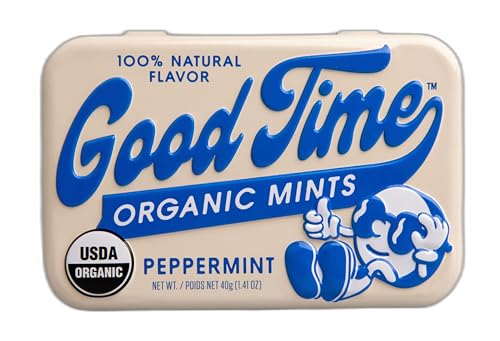 Good Time Organic Mints - Peppermint | Organic Cane Sugar, Natural Flavors, No Artificial Colors or Sweeteners | Kosher Certified, Vegan, Gluten Free | Aspartame & Xylitol Free | 40 Count Tin (Pack of 6)