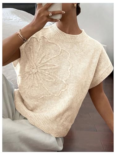 Image of SOLY HUX Women's Short Sleeve Sweater 3D Floral Sweaters Pullover Tank Tops Knit Vest Trendy Fashion Clothing
