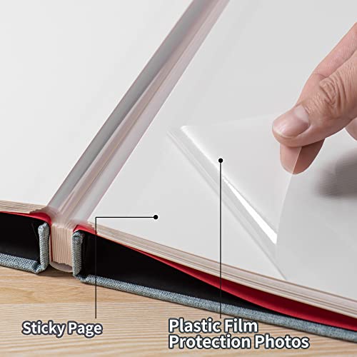 HoneyTolly Photo Album Self Adhesive 3x5 4x6 5x7 6x8 8x10 8.5x11 11x10.6 Magnetic Scrapbook Album Length 11x10.6 Inch 40 Pages Linen Cover DIY Photo Album with A Metallic Pen, DIY Accessories(Green)