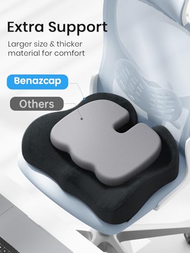 Benazcap Ergonomic Seat Cushion -Large Memory Foam Office Chair Cushion Seat Pad - Sciatica & Lower Back Pain Relief - Car Seat Cushions for Driving Seat Cushions - Image 4