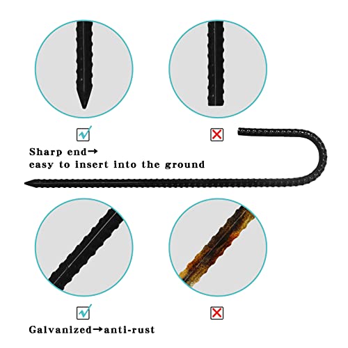 Rebar Stakes, 10 Pack 16 Inch J Hook Heavy Duty Ground Stakes For Canopy Tent Trampoline And Chain Link Fence (Black) #TOP2