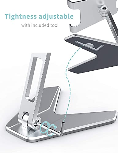 Image of Urban Kings Cell Phone Stand, Aluminum Desktop Phone Holder, Adjustable Mobile Phone Stand Cradles Compatible for All Smart Phones /iPhone /iPad /Kindle /Tablet (Silver)