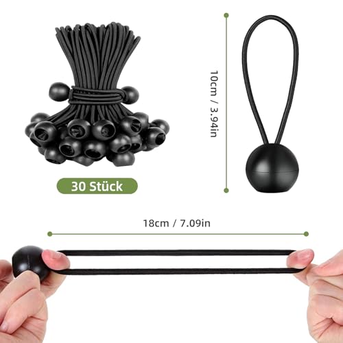Obidodi Spanngummis mit Kugel 10 cm, 30 Stück Planenspanner, Robuste Gummispanner Zeltgummis für Campingzelten Banner Überdachungen Planen Zelt