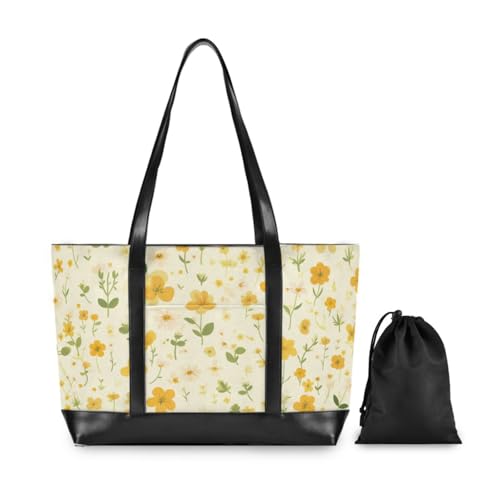 KLL Small Yellow Flowers trendy work totes for women with zipper diaper bag tote Large Handbag for gym with diaper bolso para laptop2