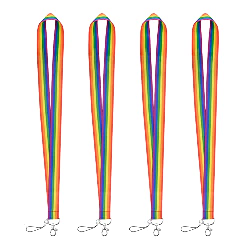 WANDIC Gay Pride Lanyard, 4 Stücke Regenbogen Gestreifte Lanyard Hals mit Gurt Drehbare Metall Clip für Schlüssel Handy Namenskartenhalter