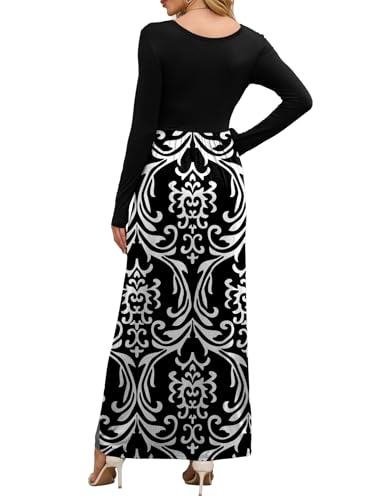 Image of DEARCASE Women's Maxi Dress Long Sleeve Crewneck Empire Waist Long Dresses