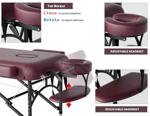 Image of 3 Fold Professional Massage Table Portable Hold Up 1100LBS Burgundy