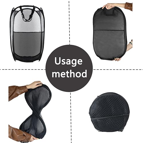 Image of Collapsible Pop Up Laundry Hamper, Extra Large Mesh Foldable Laundry Basket, 28 inch x 16 inch x 16 inch(Black)
