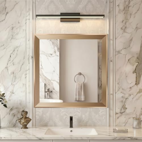 Image of DESBING 24 inchx24 inch Gold Bathroom Mirrors for Over Sink, Tempered Glass, Metal Frame, Rectangle Vanity Wall Mirror for Bathroom, Living Room, Bedroom, Horizontally or Vertically