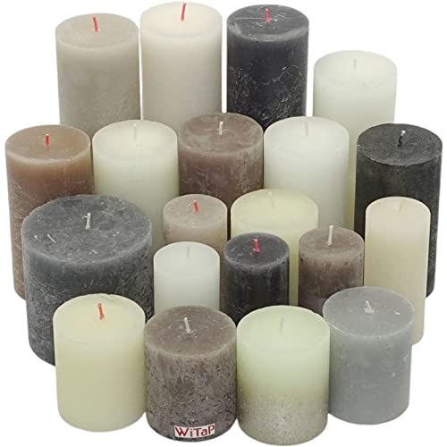 6 kg Rustic Stumpenkerzen durchgefärbt Rustik Qualität Kerzen Set Kerzenpaket Mix gemischt nach Farben (Creme-Grau-Taupe 09)