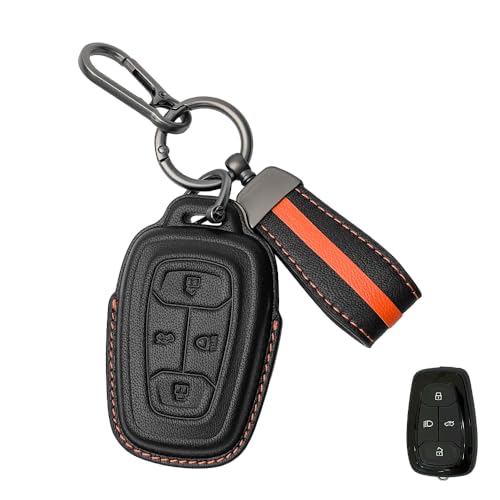 Image of Keyzone Royal Leather Key Cover for Tata Nexon, Harrier, Safari, Altroz, Punch, Tigor 4 Button smart Key (Black)