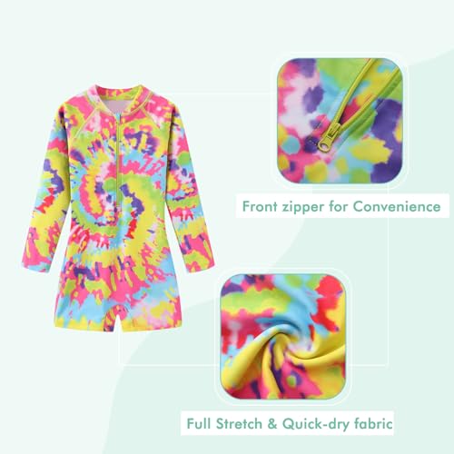 Image of Girls One Piece Swimsuits for Girls Long Sleeve Bathing Suit Sun Protection Rash Guard with Front Zipper 3-16 Years