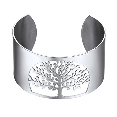 PROSTEEL Arbol de Vida Pulsera Ancha Abierta Plata Mujer, Cuff Pulsera Grande...