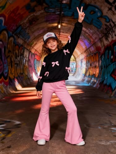 Image of Girls 2 Piece Outfits Long Sleeve Butterfly Sweatshirt & Flared Pants Fall Clothing Set Size 7-12 Years
