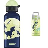 SIGG Glow Moon Dinos Kinder Trinkflasche (0.4 L) & VIVA ONE Jurassica Kinder Trinkflasche (0.5 L), schadstofffreie Kinderflasche mit auslaufsicherem Deckel, einhändig bedienbare Wasserflasche