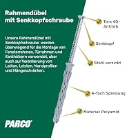 PARCO Rahmendübel mit Senkkopfschrauben TX40 (8x100 mm, 50 Stück) - Fassaden- & Langschaftdübel, Fensterrahmendübel, Fensterdübel für Fensterrahmen & Wandbefestigung - ETA-12/0272 Zulassung – Ansicht 4