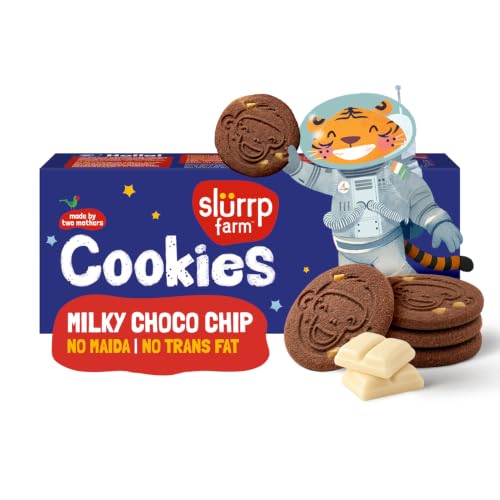 Image of Slurrp Farm No Maida No Trans Fat Milky Choco Chip Multigrain Cookies | Yummy Biscuits made with Whole Wheat Flour and Jowar | Tasty Cookies for Kids | 80g