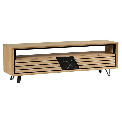 Mueble TV roble macizo blanqueado y decoración
