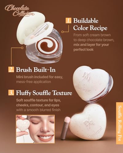 Image of dasique Souffle Rolling Pot #Cookie Cream | Soft Blur Lip & Cheek Balm | Lip & Cheek Balm | Soft Matte Finish | Lightweight Souffle Texture | Blurred Color Payoff | Korean Makeup | Vegan
