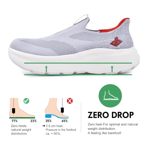 Image of JACKSHIBO Mens Slip in Free up Hands Shoes Wide Toe Box Arch Support Orthopedic Walking Sneakers Cushioned Thick Zero Drop Sole Metatarsal Pads