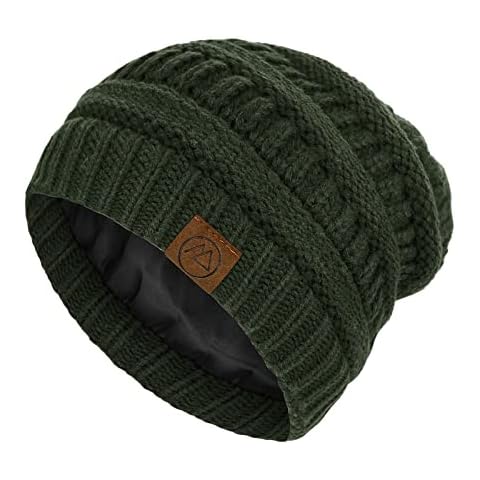 American Trends Beanies Women Winter Hats for Women Satin Lined Cute Slouchy Beanie Winter Warm Skull Cable Knit Snow Ski Hat Army Green Cover