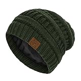 Beanies Women Winter Hats for Women Satin Lined Cute Slouchy Beanie Winter Warm Skull Cable Knit Snow Ski Hat Army Green
