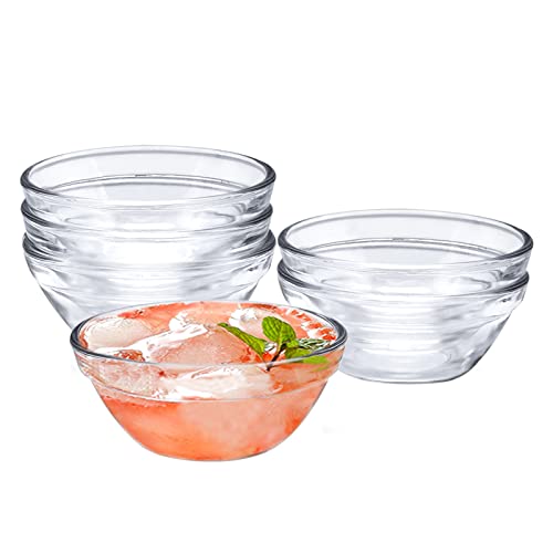 ICEBLUEOR Mini Glass Bowls, Set of 6 Small Dipping Bowls Relish Sauces,Jam,Chutney, Nut, Dessert, Sundae Ice Cream Bowls, Serving Bowls, Sauce Dishes for Any Condiments Clear Glass Bowls