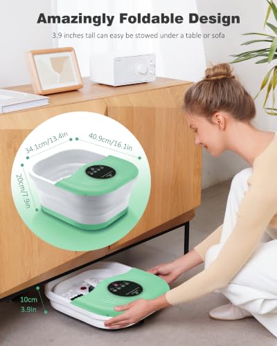 Image of SPA4PIEDS Collapsible Heated Foot Spa Bath with Bubble, Foot Soaking Tub Featuring 8 Shiatsu Rollers, Pumice Stone and Built-in Timer for Mom, Dad and Foot Relaxation (Light Green)