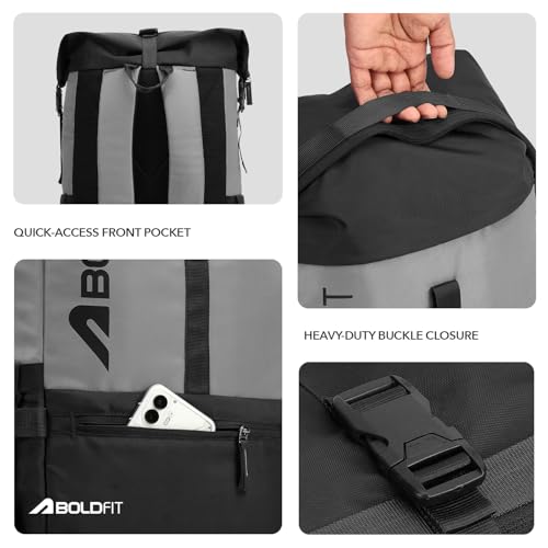 Image of Boldfit Rolltop Bags for Mens 45 Ltrs+ Unfolded Backpack for Men Travel Backpack for Women with Sleeve Separator Travel Bag for Men Pack for Outdoor, Office Lightweight Smart Backpack