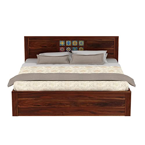 Image of Solid Wood King Size Bed for Bedroom | Wooden Crafted from Premium Sheesham Wood | Bedroom Furniture Elegant Double Bed with Storage | Natural Finish (82X74X38 Inches)