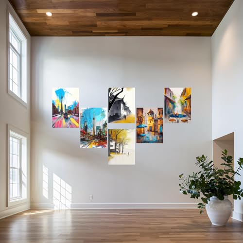 Image of SiddArtify Vibrant Cityscapes - Serene Asian Streets Art Print Set - Sticker - 12x18 Inch - Pack of 6 Wall Room Decoration art Poster Prints
