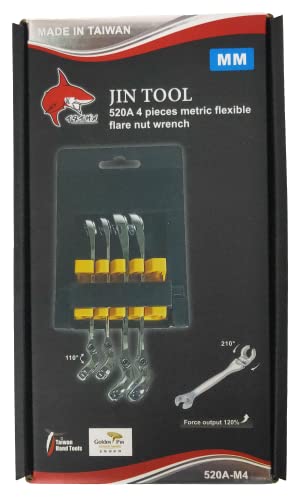JIN TOOL Flexible Flare Nut Wrench,Open Box Wrench,Line Wrench, 210° Activity angle,For Narrow space, Car Chasis Wrench, Metric,4 PCS 8.10.11.12MM,With wrench rack & Color Box,Gift for Man,